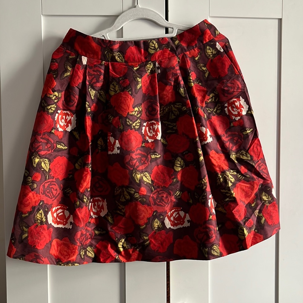 J. Crew Red and Gold Floral Skirt